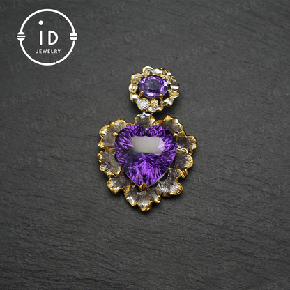 Natural Amethyst Pendant, Vintage Style, 18K Gold Plated, Statement Jewelry, Gemstone Pendant, Luxury Pendant, Gift for Women