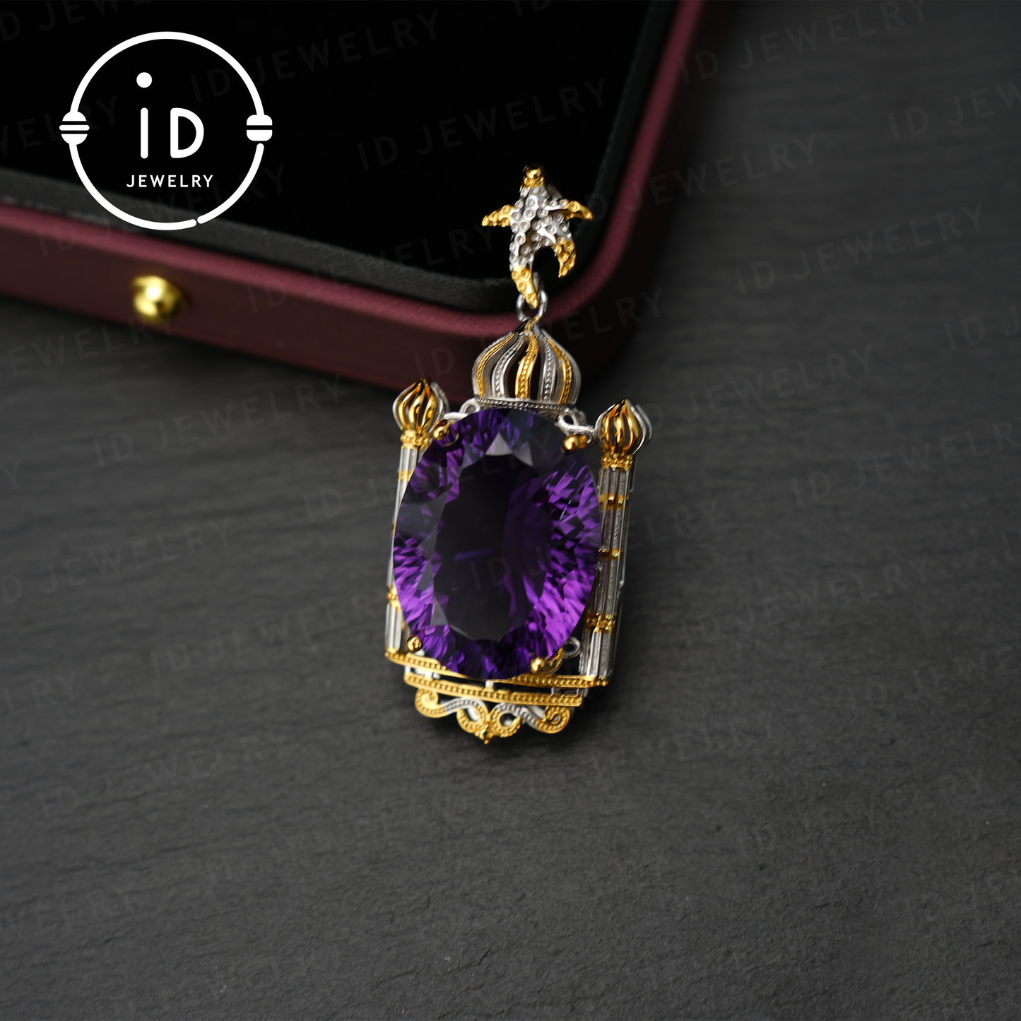 Luxurious Amethyst Pendant, Baroque Style, Handmade Jewelry, Gold-Plated Gemstone Pendant, Gift for Women