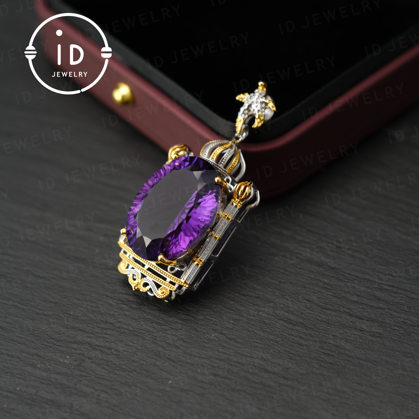 Luxurious Amethyst Pendant, Baroque Style, Handmade Jewelry, Gold-Plated Gemstone Pendant, Gift for Women