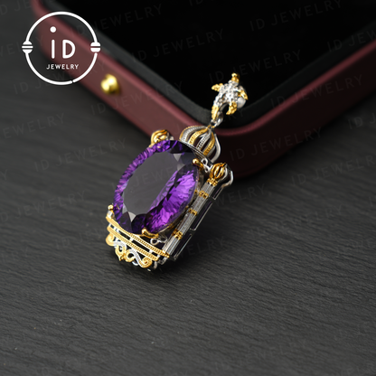 Luxurious Amethyst Pendant, Baroque Style, Handmade Jewelry, Gold-Plated Gemstone Pendant, Gift for Women