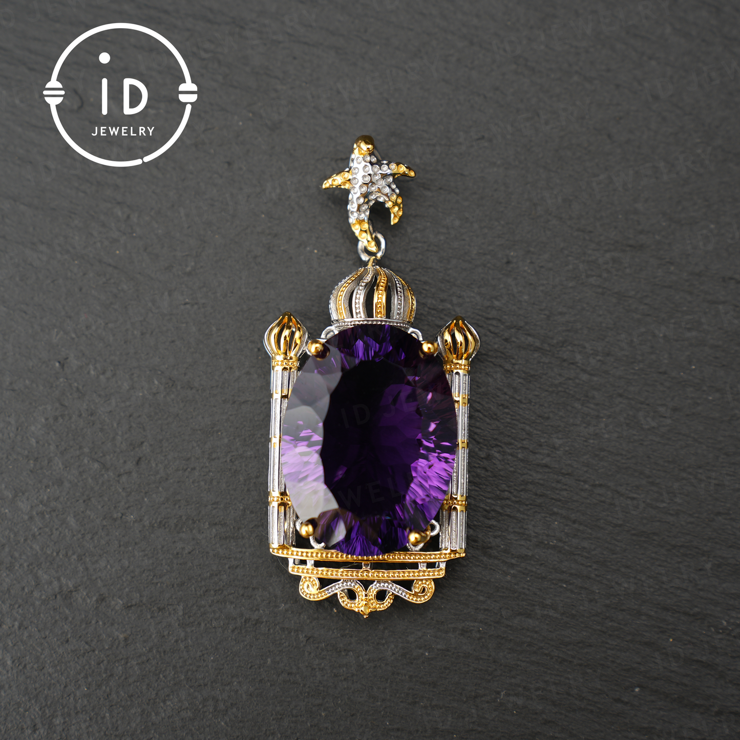 Luxurious Amethyst Pendant, Baroque Style, Handmade Jewelry, Gold-Plated Gemstone Pendant, Gift for Women
