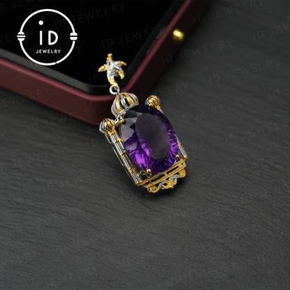 Luxurious Amethyst Pendant, Baroque Style, Handmade Jewelry, Gold-Plated Gemstone Pendant, Gift for Women
