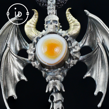 Gothic Totem Pendant | Amethyst Drop & Opal Eye | Handmade 925 Silver & Brass Necklace for Him