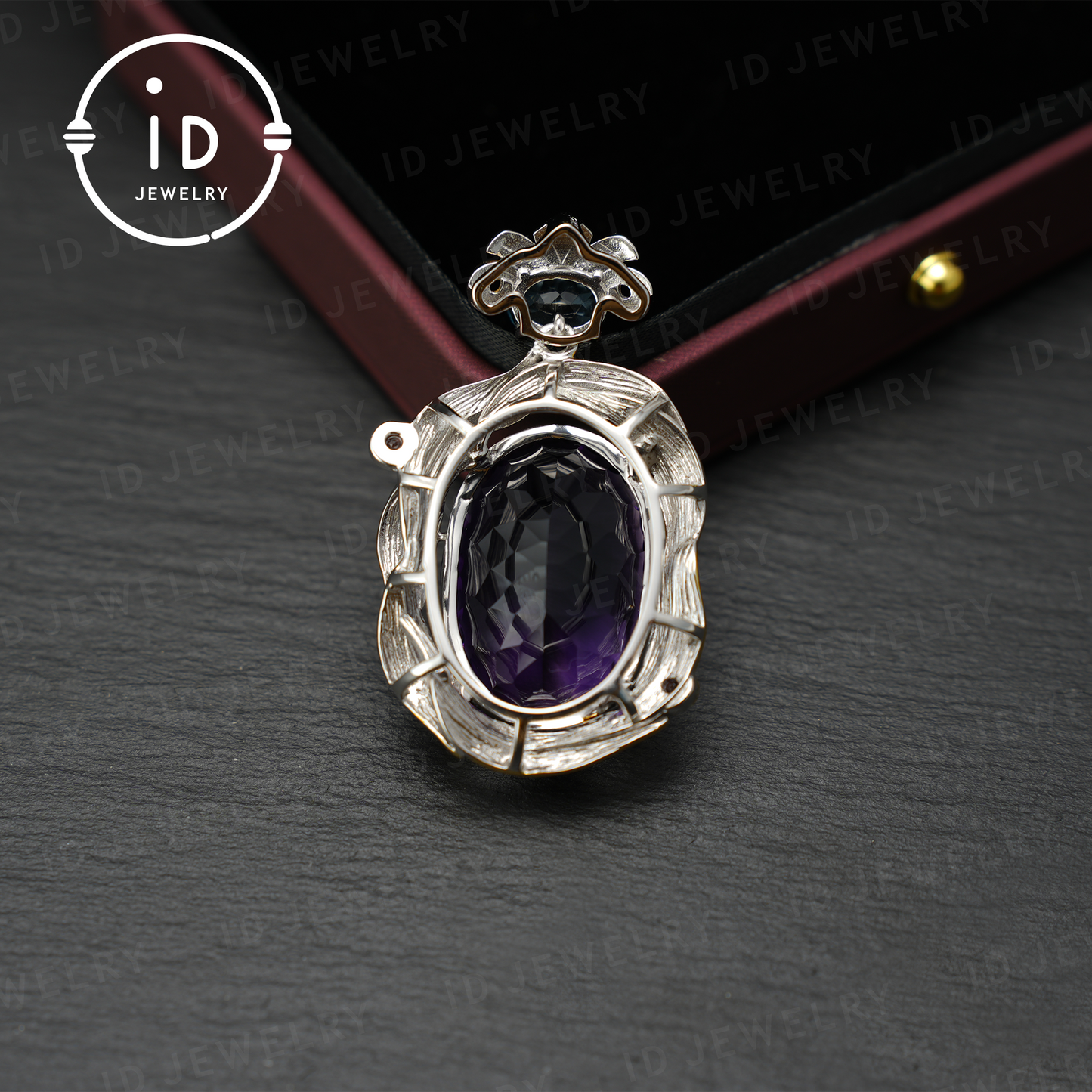 Natural Amethyst Pendant with Swiss Blue Topaz, 925 Silver Gold Plated, Baroque Vintage Royalcore Jewelry, Statement Necklace, Gift for Her Birthday Christmas