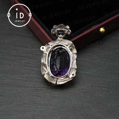 Natural Amethyst Pendant with Swiss Blue Topaz, 925 Silver Gold Plated, Baroque Vintage Royalcore Jewelry, Statement Necklace, Gift for Her Birthday Christmas