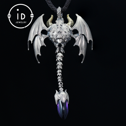 Gothic Totem Pendant | Amethyst Drop & Opal Eye | Handmade 925 Silver & Brass Necklace for Him