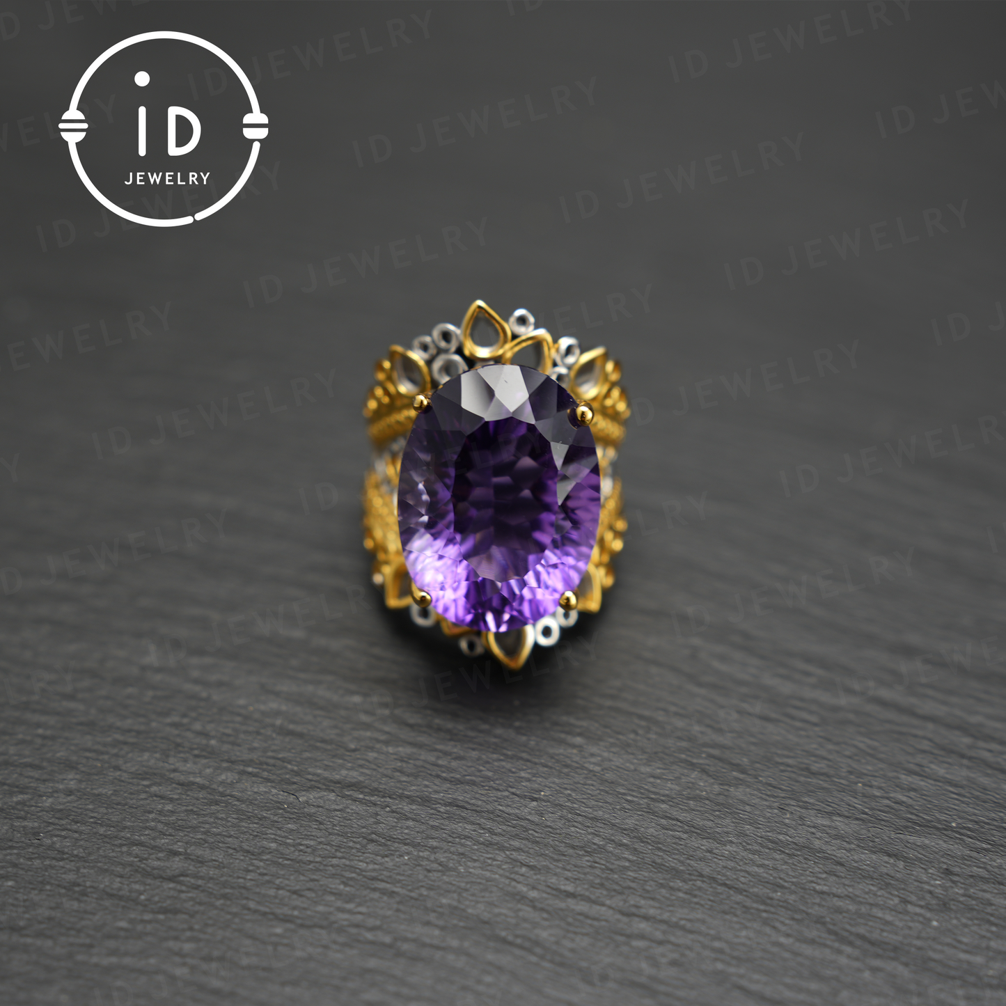 Natural Amethyst Ring, Vintage Style, 18K Gold Plated, Statement Jewelry, Engagement Ring, Luxury Gemstone Jewelry, Gift for Women