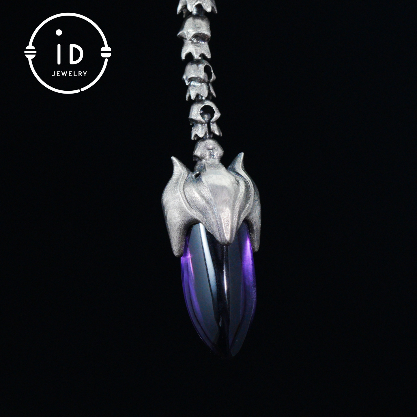 Gothic Totem Pendant | Amethyst Drop & Opal Eye | Handmade 925 Silver & Brass Necklace for Him