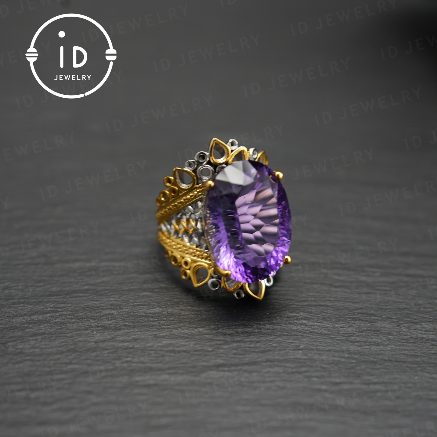 Natural Amethyst Ring, Vintage Style, 18K Gold Plated, Statement Jewelry, Engagement Ring, Luxury Gemstone Jewelry, Gift for Women