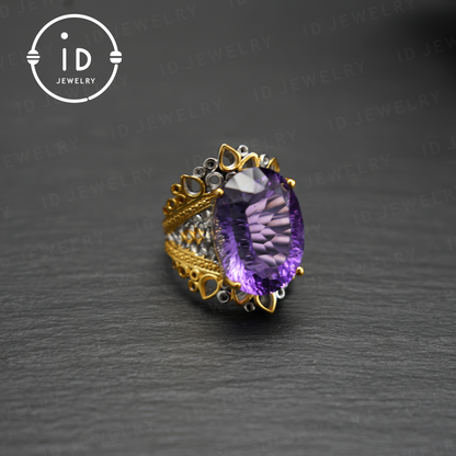 Natural Amethyst Ring, Vintage Style, 18K Gold Plated, Statement Jewelry, Engagement Ring, Luxury Gemstone Jewelry, Gift for Women