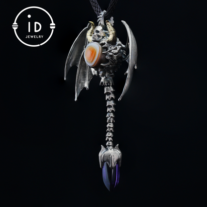 Gothic Totem Pendant | Amethyst Drop & Opal Eye | Handmade 925 Silver & Brass Necklace for Him