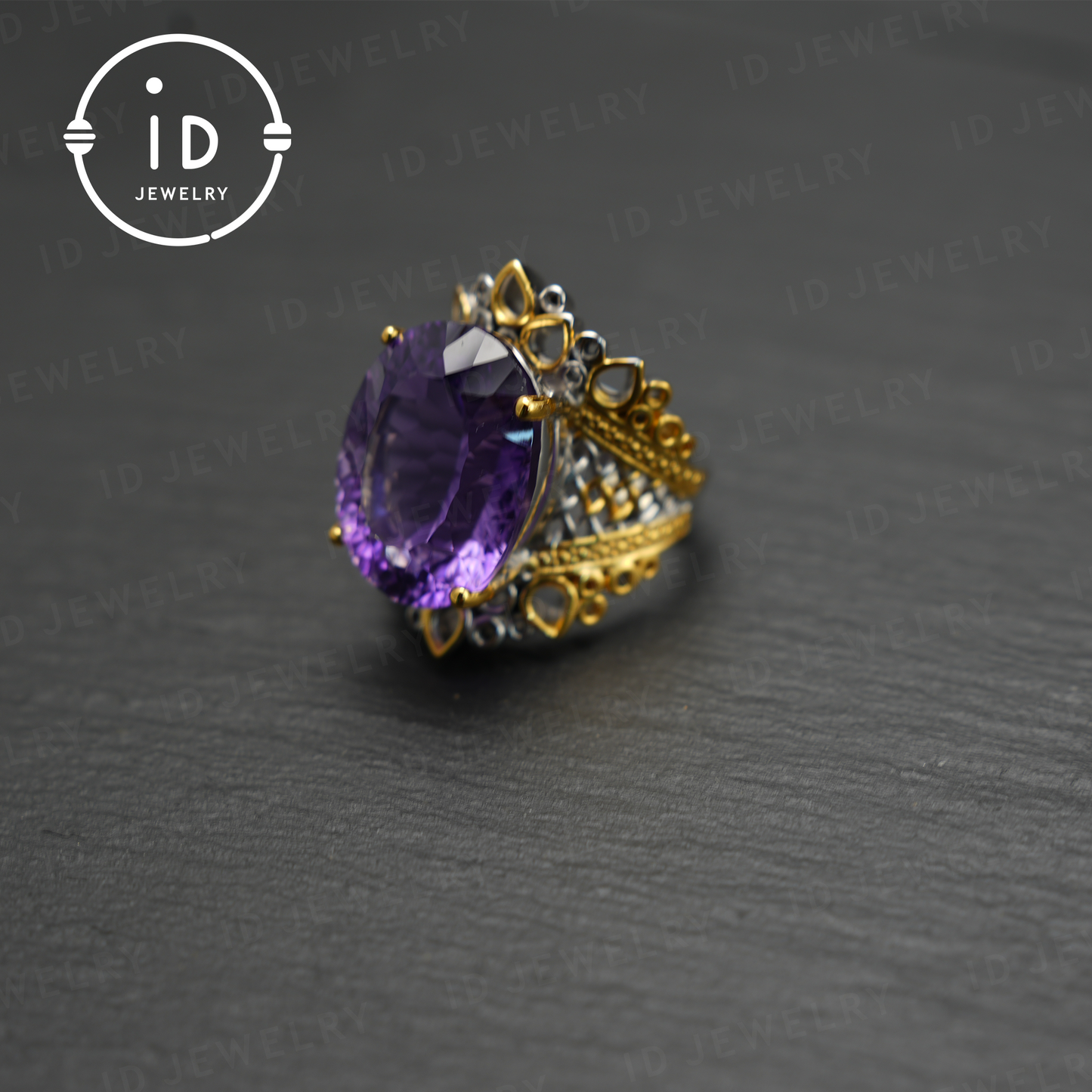Natural Amethyst Ring, Vintage Style, 18K Gold Plated, Statement Jewelry, Engagement Ring, Luxury Gemstone Jewelry, Gift for Women