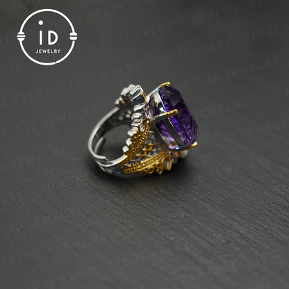 Natural Amethyst Ring, Vintage Style, 18K Gold Plated, Statement Jewelry, Engagement Ring, Luxury Gemstone Jewelry, Gift for Women