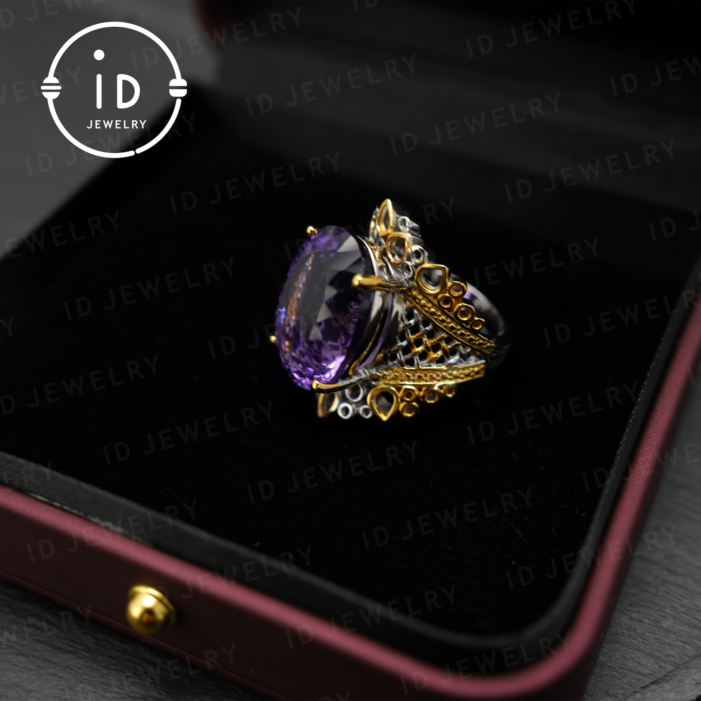 Natural Amethyst Ring, Vintage Style, 18K Gold Plated, Statement Jewelry, Engagement Ring, Luxury Gemstone Jewelry, Gift for Women