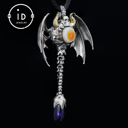 Gothic Totem Pendant | Amethyst Drop & Opal Eye | Handmade 925 Silver & Brass Necklace for Him
