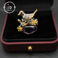 Handmade amethyst bird and flower ring, gold plated design, perfect gift for engagement or anniversary