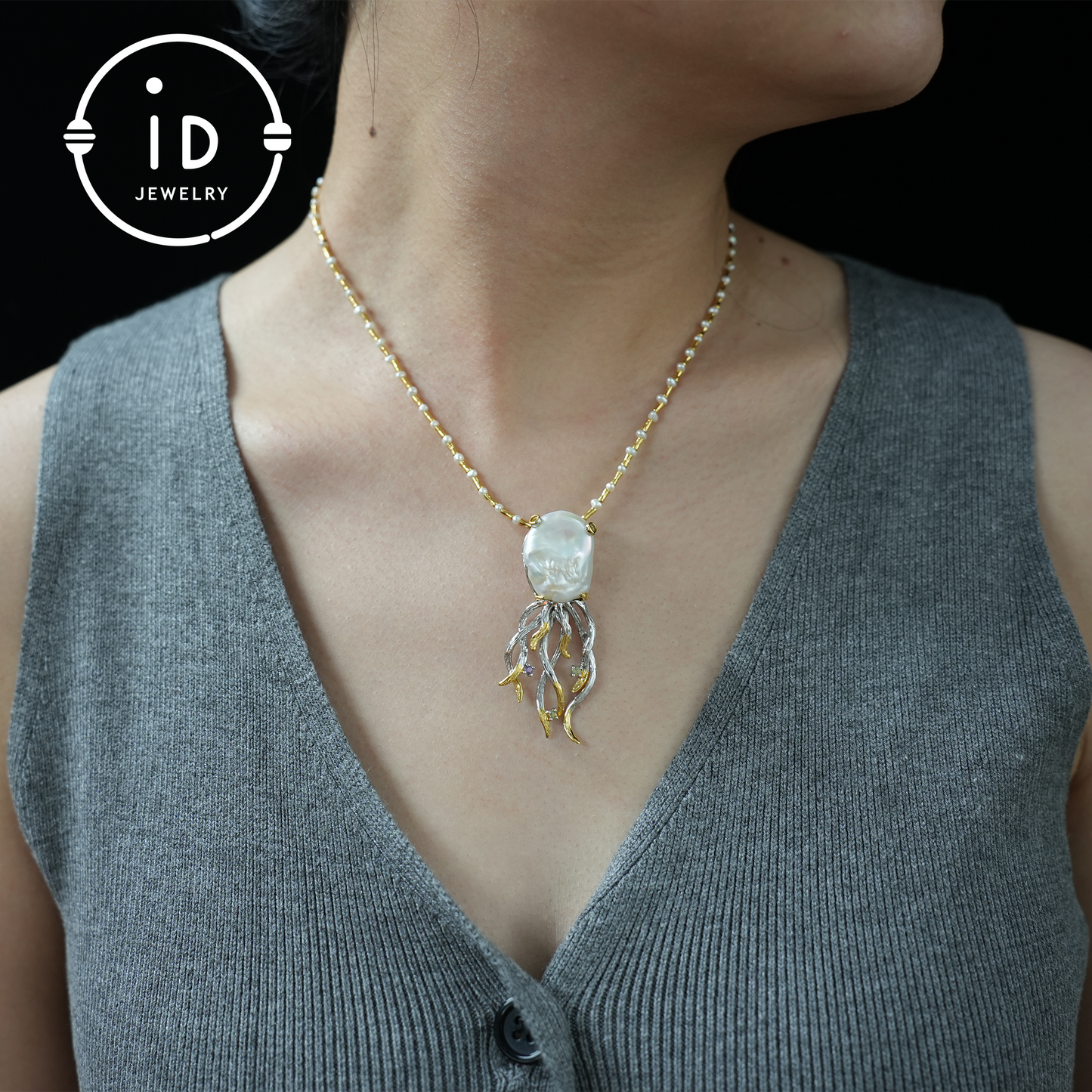 Mystic Baroque Pearl Pendant | Handmade Fantasy Jewelry | Nature Inspired Amulet | Artistic Design Necklace | Unique Gift Idea