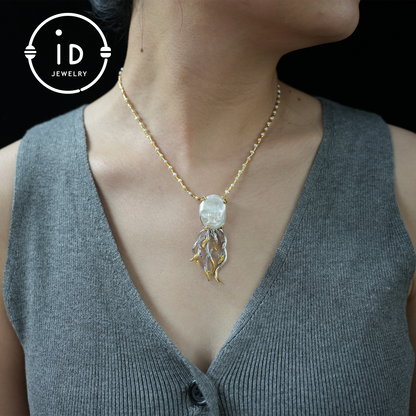 Mystic Baroque Pearl Pendant | Handmade Fantasy Jewelry | Nature Inspired Amulet | Artistic Design Necklace | Unique Gift Idea