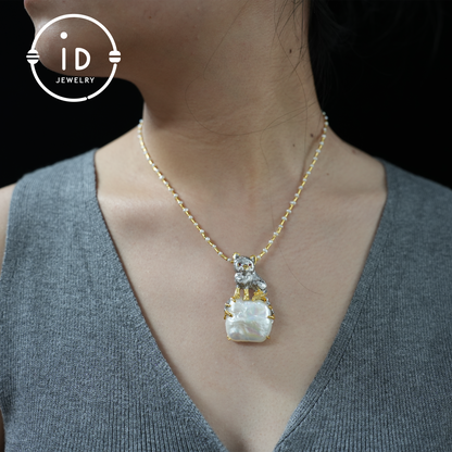 Cute Dog Pendant | Baroque Pearl | Handmade Jewelry | Gift for Dog Lovers | Protective Amulet