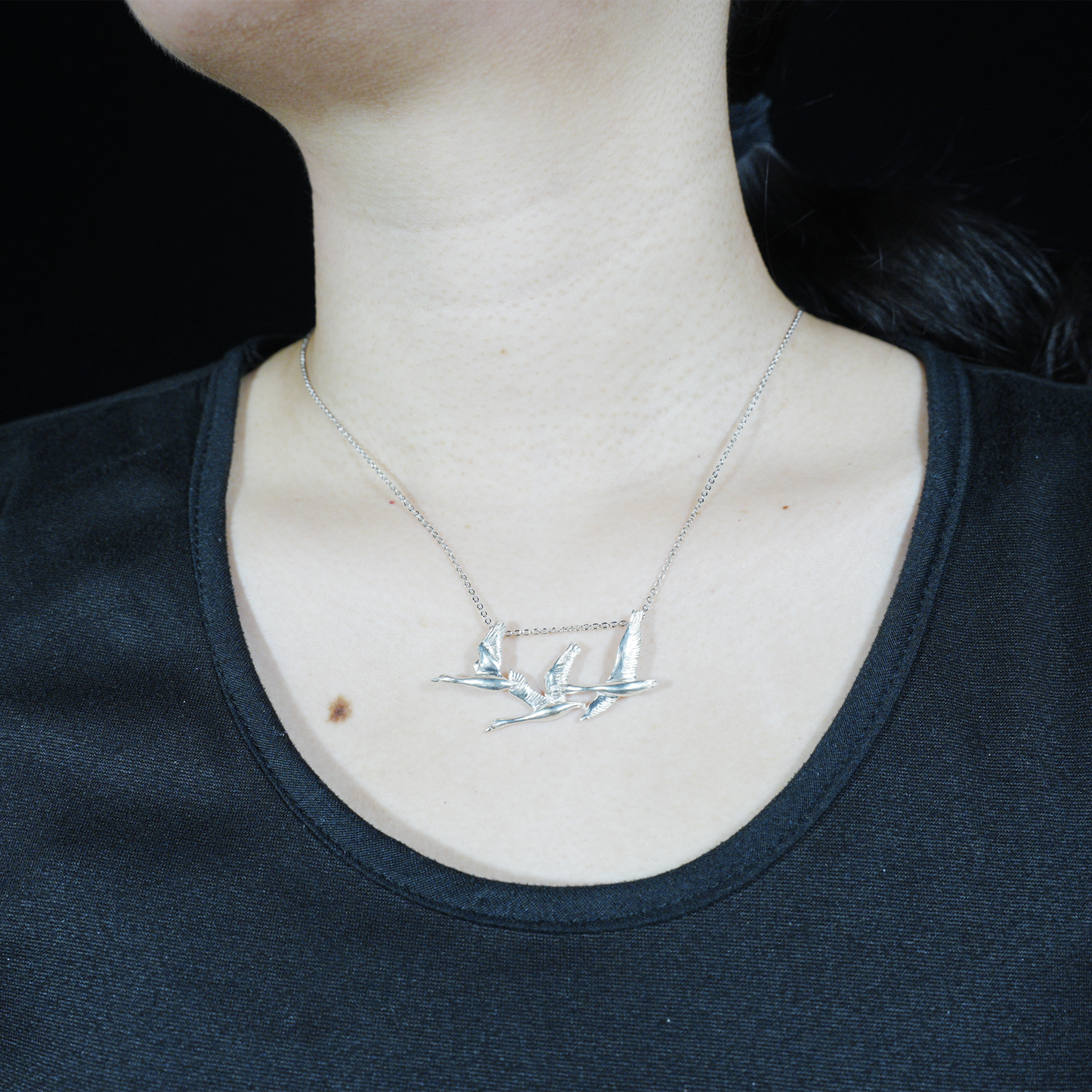 925 Silver Flying Geese Brooch Pendant | Handmade Bird Jewelry | Gift of Loyalty & Reunion for Her