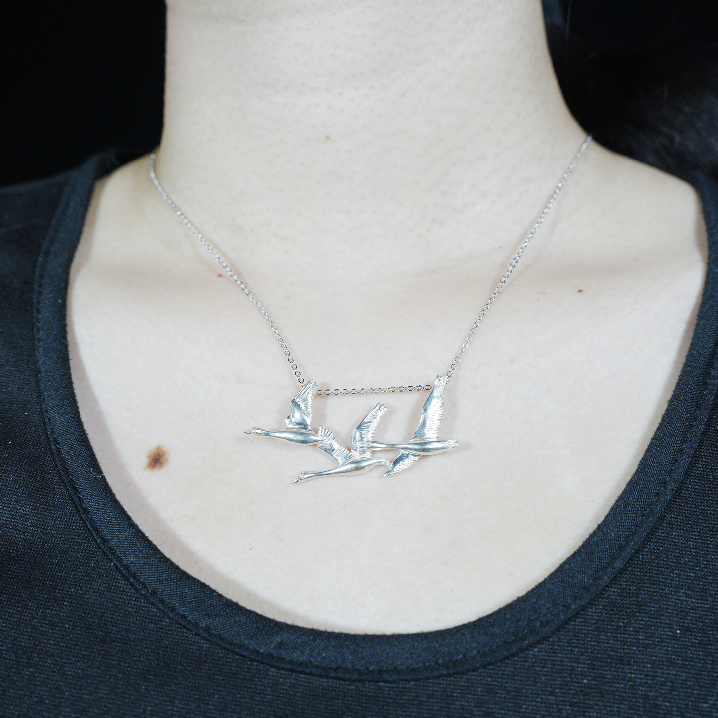 925 Silver Flying Geese Brooch Pendant | Handmade Bird Jewelry | Gift of Loyalty & Reunion for Her