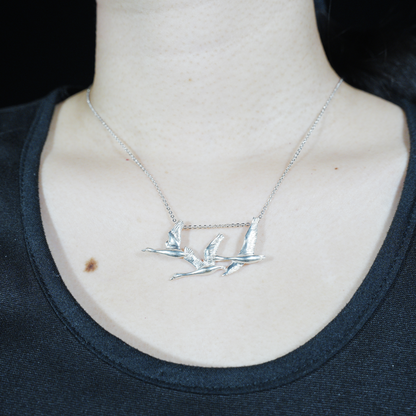 925 Silver Flying Geese Brooch Pendant | Handmade Bird Jewelry | Gift of Loyalty & Reunion for Her