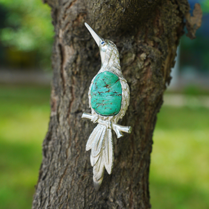 Handmade Bird Pendant Brooch | 925 Silver & Turquoise Jewelry Gift