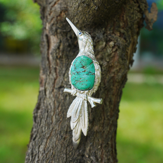 Handmade Bird Pendant Brooch | 925 Silver & Turquoise Jewelry Gift