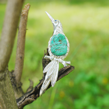 Handmade Bird Pendant Brooch | 925 Silver & Turquoise Jewelry Gift