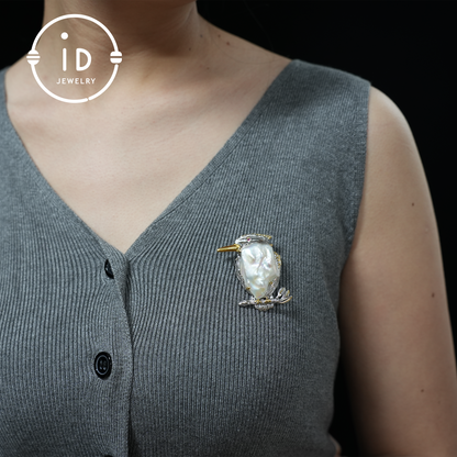 Bird Brooch Pendant | Baroque Freshwater Pearl Jewelry | Handmade Animal Brooch | Gold Plated Silver Accessory