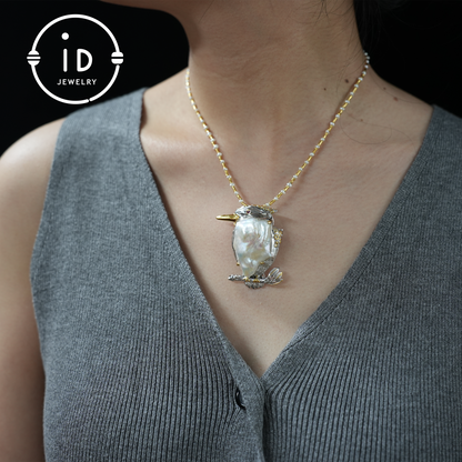 Bird Brooch Pendant | Baroque Freshwater Pearl Jewelry | Handmade Animal Brooch | Gold Plated Silver Accessory