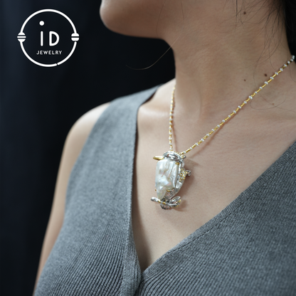 Bird Brooch Pendant | Baroque Freshwater Pearl Jewelry | Handmade Animal Brooch | Gold Plated Silver Accessory