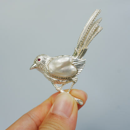 925 Silver Bird Pendant Brooch | Baroque Pearl Animal Jewelry | Gift for Her or Friend