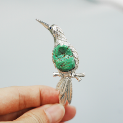 Handmade Bird Pendant Brooch | 925 Silver & Turquoise Jewelry Gift