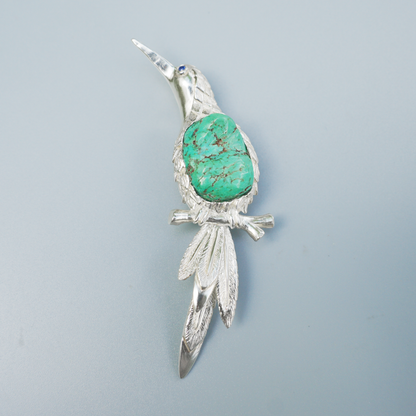 Handmade Bird Pendant Brooch | 925 Silver & Turquoise Jewelry Gift