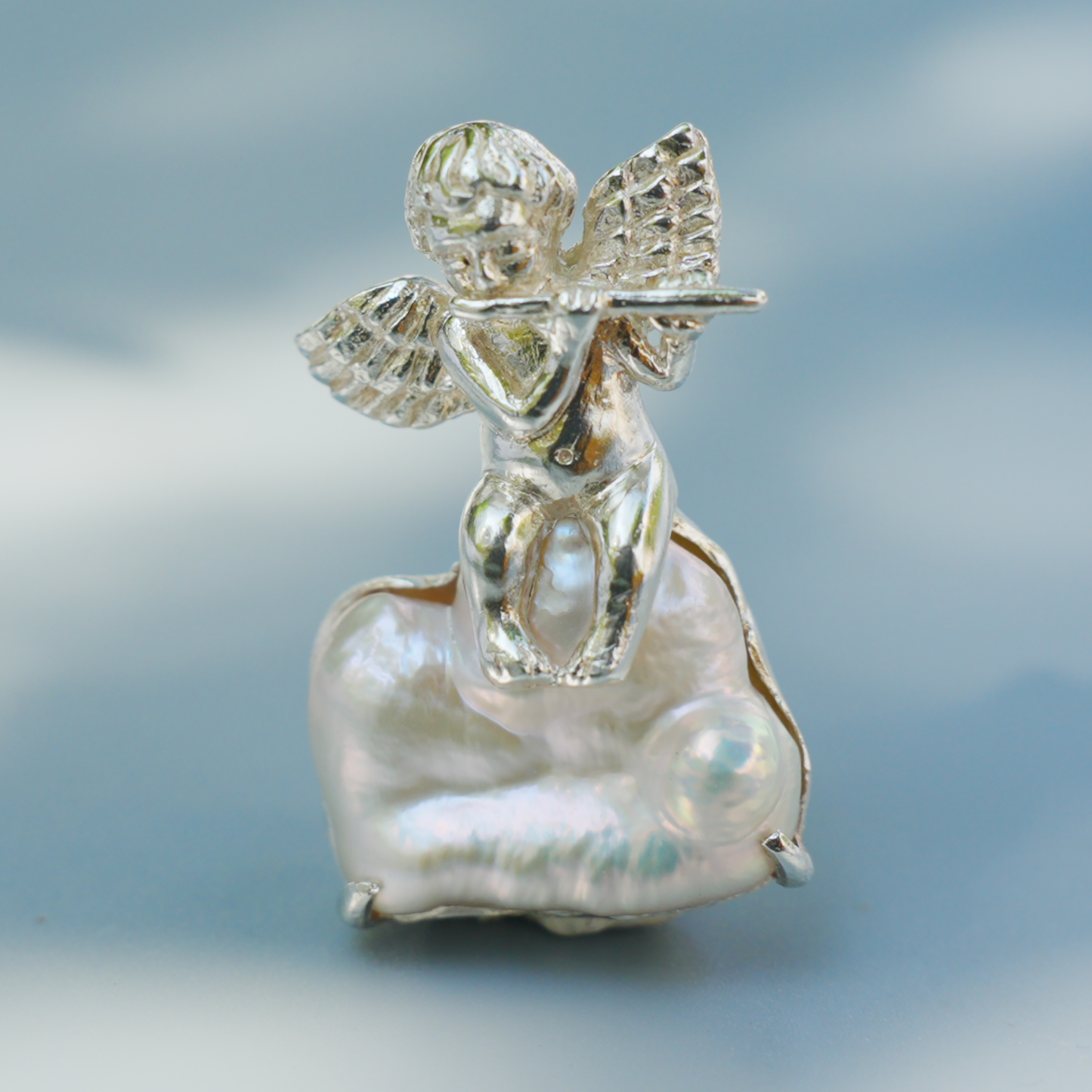 925 Silver Angel Pendant Brooch | Pearl Cloud Jewelry | Gift of Protection & Peace for Her