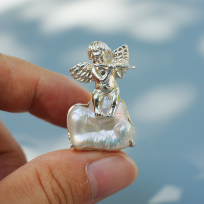 925 Silver Angel Pendant Brooch | Pearl Cloud Jewelry | Gift of Protection & Peace for Her