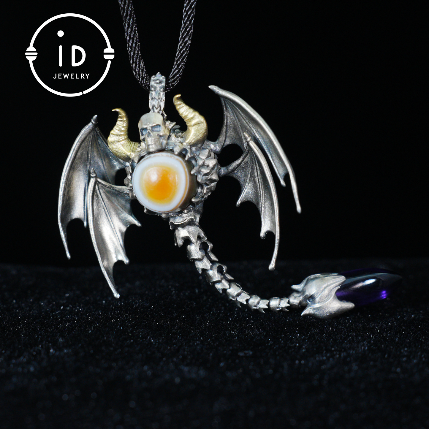 Gothic Totem Pendant | Amethyst Drop & Opal Eye | Handmade 925 Silver & Brass Necklace for Him