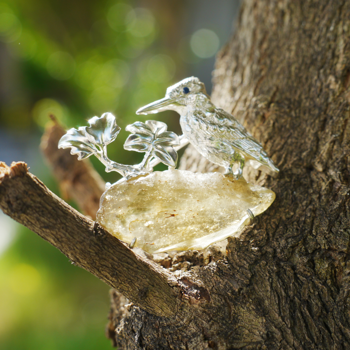 Libyan Desert Glass Bird Pendant Brooch | 925 Silver Handmade Jewelry