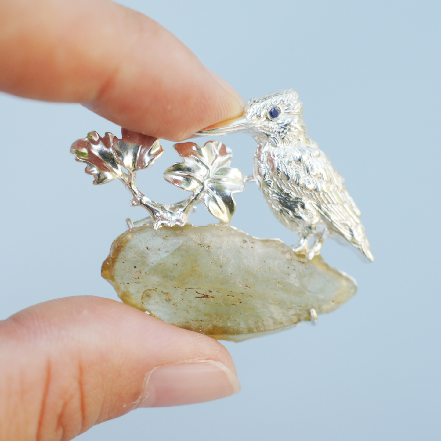 Libyan Desert Glass Bird Pendant Brooch | 925 Silver Handmade Jewelry