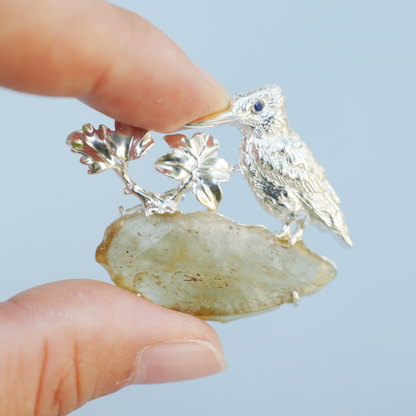 Libyan Desert Glass Bird Pendant Brooch | 925 Silver Handmade Jewelry