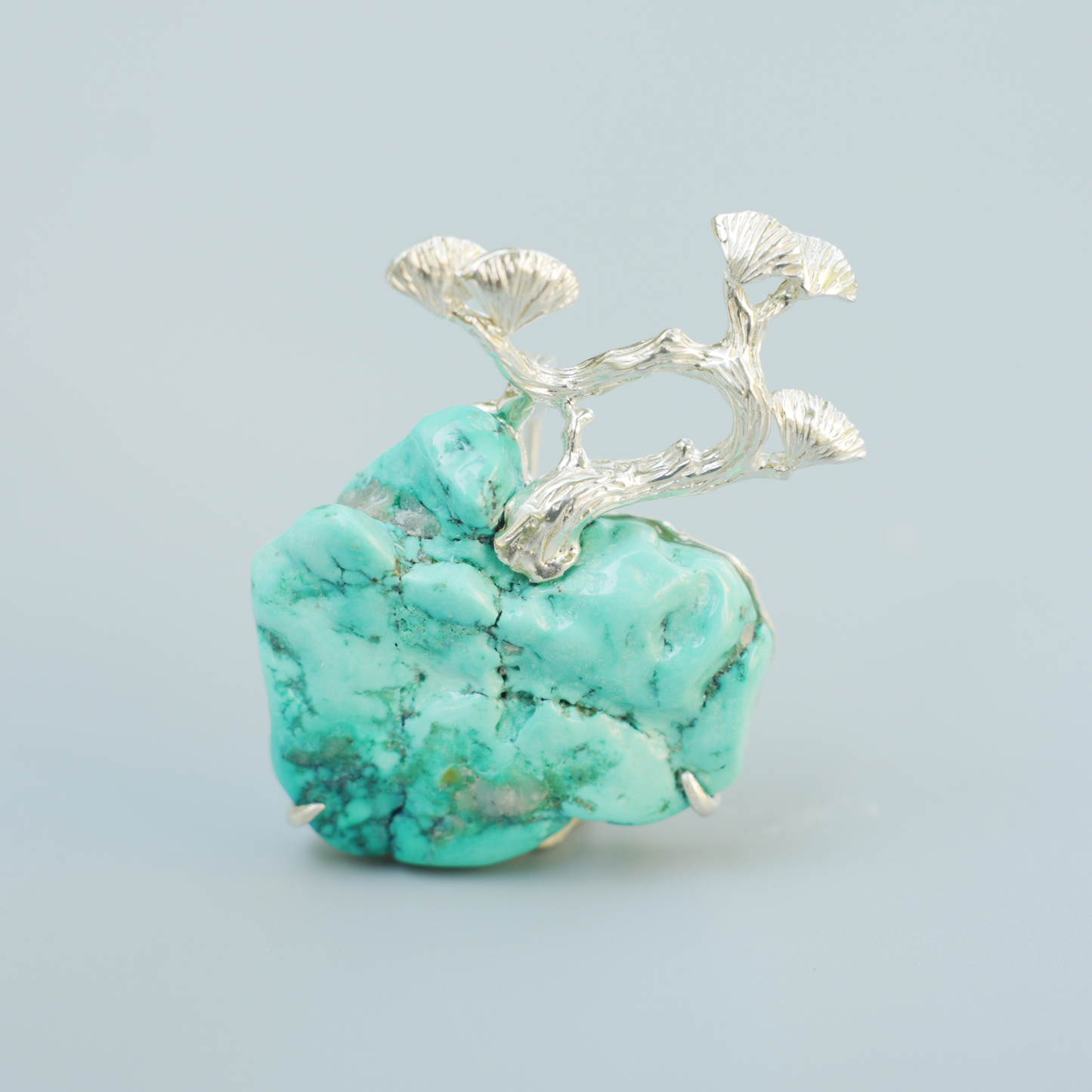 Raw Turquoise Pendant Brooch | 925 Silver Tree Jewelry | Nature Gift for Her