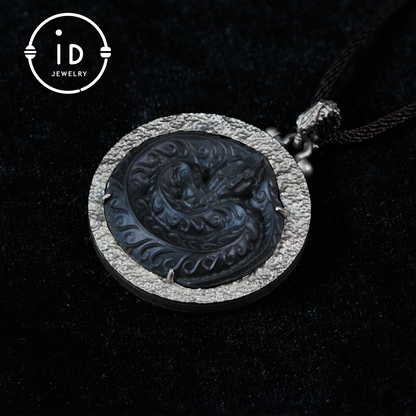 Mystic Black Jade Dragon Amulet Necklace | 925 Sterling Silver Totem Pendant | Taoist Spirit Guardian Talisman | Handmade Gothic Asian Jewelry