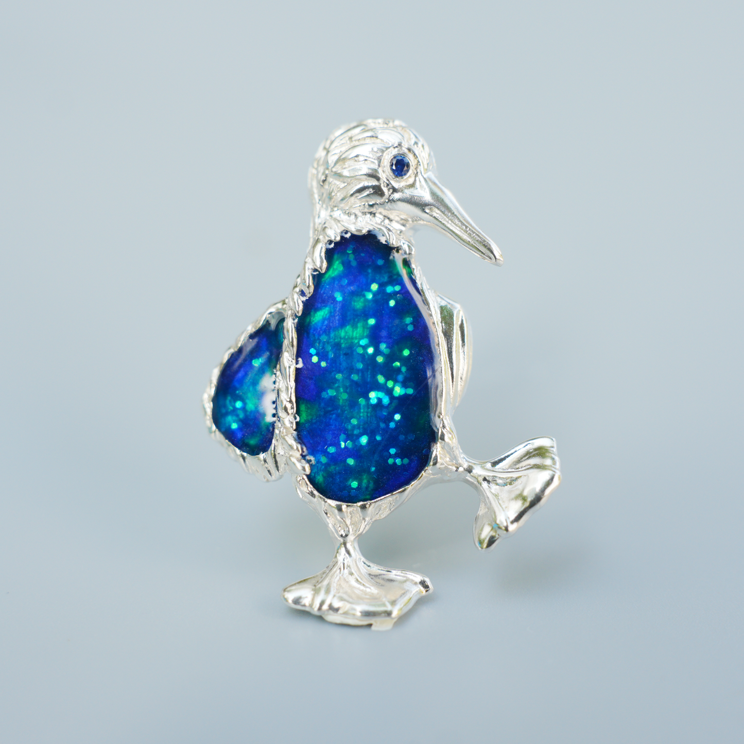 925 Silver Blue-Footed Booby Pendant Brooch | Enamel Bird Jewelry | Quirky Nature Gift for Her