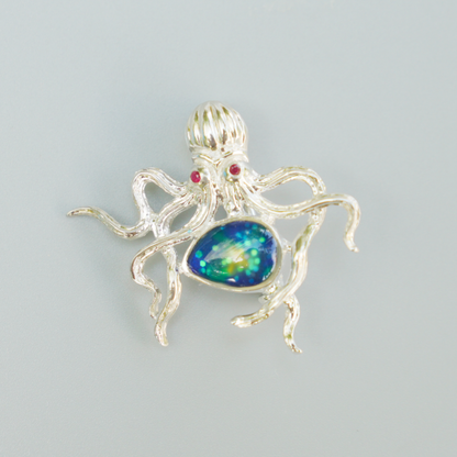 925 Silver Octopus Pendant Brooch | Enamel Ocean Jewelry | Gift for Sea Lovers & Her