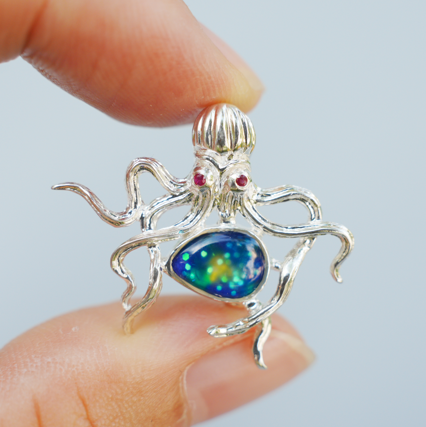 925 Silver Octopus Pendant Brooch | Enamel Ocean Jewelry | Gift for Sea Lovers & Her