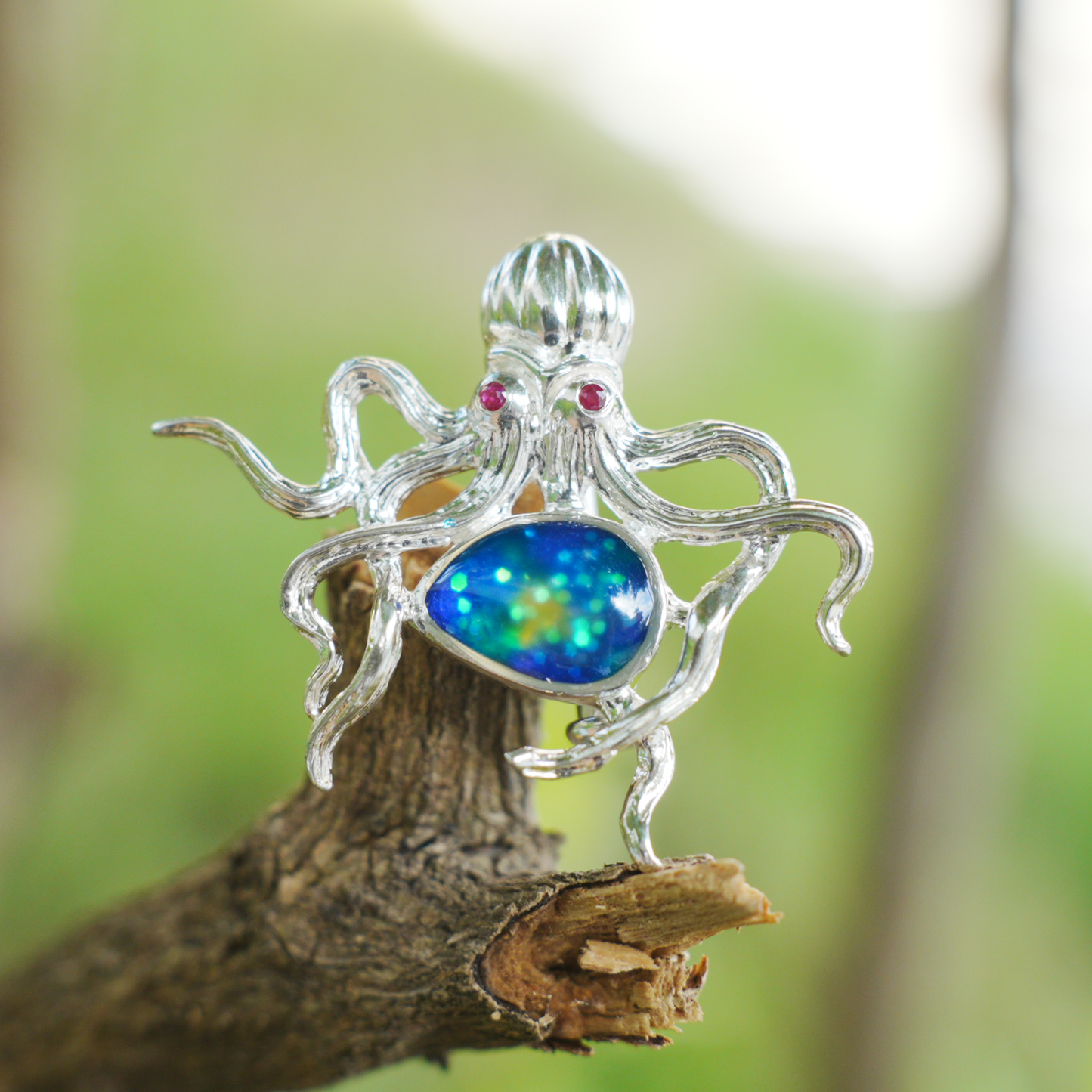 925 Silver Octopus Pendant Brooch | Enamel Ocean Jewelry | Gift for Sea Lovers & Her