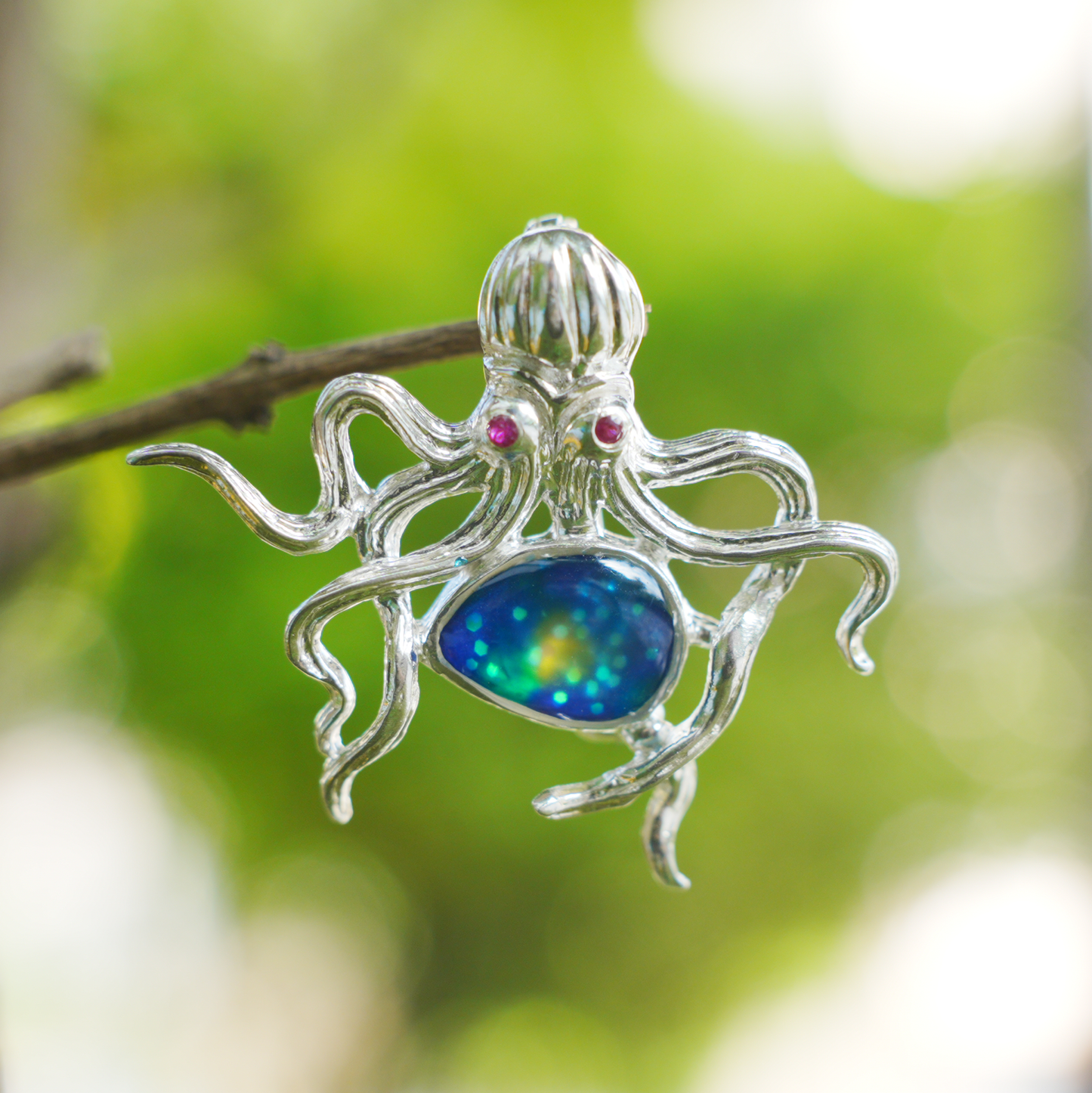 925 Silver Octopus Pendant Brooch | Enamel Ocean Jewelry | Gift for Sea Lovers & Her