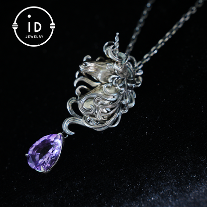 Unicorn Necklace with Amethyst Drop – 925 Sterling Silver Mystical Pendant – Fantasy Spirit Animal Jewelry for Women