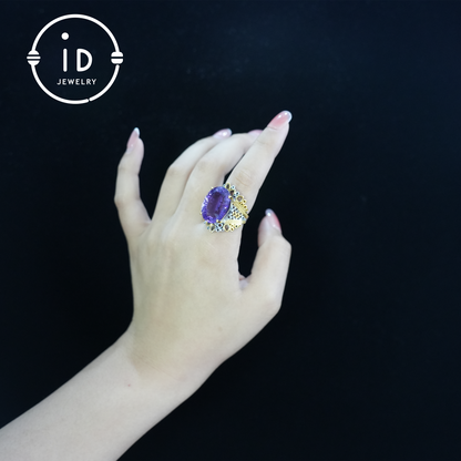 Natural Amethyst Ring, Vintage Style, 18K Gold Plated, Statement Jewelry, Engagement Ring, Luxury Gemstone Jewelry, Gift for Women